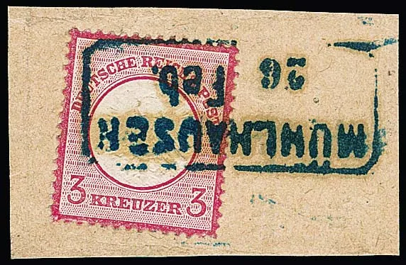 "Mühlhausen", oblit. bleu Billet-Ra2 clair et complet sur superbe fragment de lettre 3 Kr. petit écu de poitrine