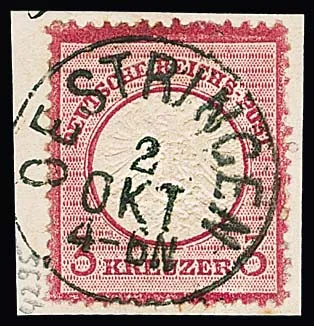 "Oestringen", clear used K1 on letter fragment 3 Kr. large breast shield (one short perf)