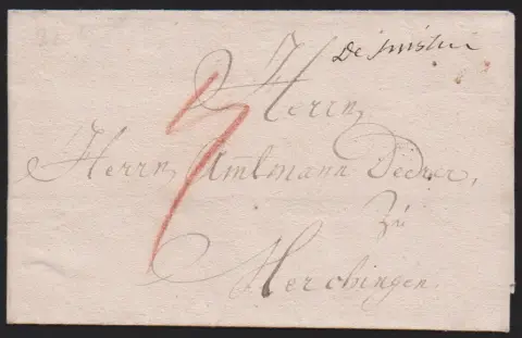 "Sinsheim", (ca. 1770/80), zwei Briefe, sowie "de Wertheim", gesamt drei Briefe mit handschriftlichen Aufgaben