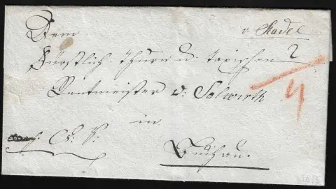 "Stadel", 1844, L1 auf Brief, sowie hs. Aufgabe "v. Stadel" auf Brief (1800)