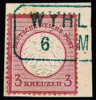 "Wyhlen", partial strike of rare post-used Billet-Ra2 on piece 3 Kr. small Brustschild, photo cert. Sommer