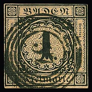 1 Kr. schw./sämisch, allseits voll- bis breitrandiges Kabinettstück mit NS "57" (Heidelberg), sign. mit Attest Pfenninger. Mi. 1000,-