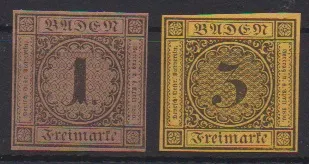 1 Kr. dark brown and 3 Kr. dark yellow, unused reprints from 1866, signed Stegmüller and Bühler. Mi. 270,-