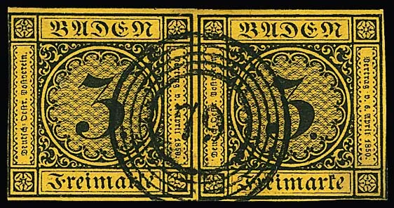 3 Kr. dark brown/dark yellow in pair with ideally centered NS "79", as well as 6 Kr. dark brown/blue-green, wide-margined from the top edge with hinge on matching cabinet letter piece with…