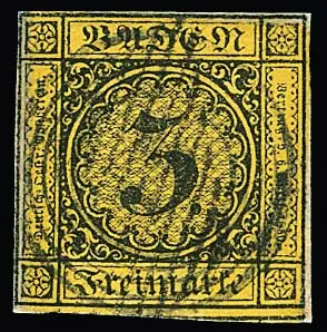 3 Kr. noir/jaune (défaut discret) avec double oblitération inhabituelle par NS et cachet losange suisse