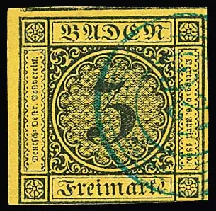 3 Kr. noir/jaune, touché seulement en bas, avec NS clair et meilleur "126" (Schappach) en bleu, signé Stegmüller
