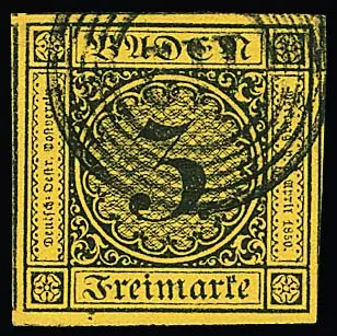 3 Kr. noir/jaune, pièce de luxe à très grandes marges avec NS "112", voisins sur les quatre côtés (!)