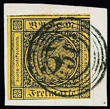 3 Kr. black/yellow, cut according to issue type, on letter fragment with rare NS "51" (Graben) very clear