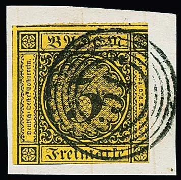 3 Kr. noir/jaune, découpé selon le type d'émission, sur fragment de lettre avec rare NS "51" (Graben) très net