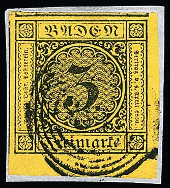 3 Kr. noir/jaune, petit coin de feuille de cabinet à marges géantes (tous timbres voisins) sur fragment de lettre