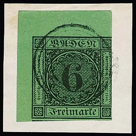 6 Kr. yellow-green, large top left sheet corner on piece, cut at right, photo certificate Stegmüller