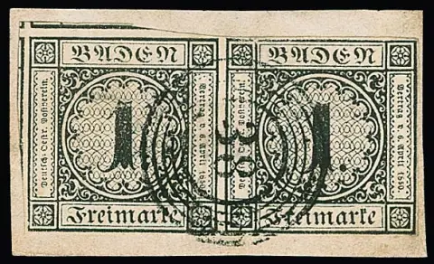 1 Kr. schwarz, breit- bis überrandiges Paar auf Luxusbriefstück mit zentrischem NS "38", Fotoexp. Stegmüller