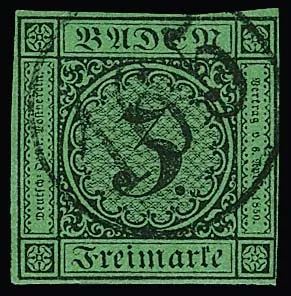 3 Kr. černá/zelená, nádherný kus s lepším NS "165" (Rittersbach), sign. Bühler, Engel, Unverferth
