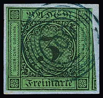 3 Kr. black/green, over-margined, on cabinet letter piece with clear blue NS "100" from Neustadt, photo exp. Stegmüller