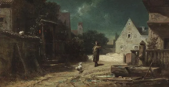 Carl Spitzweg, Ponocný za měsíčního svitu, pes a kočka