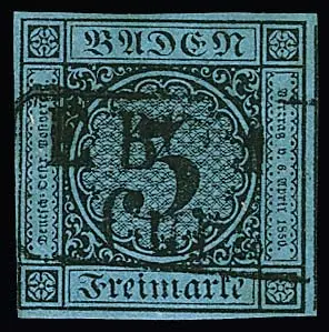 3 Kr. noir/bleu, pièce magnifique avec ici meilleure oblitération par cachet de course ferroviaire Ra2 "E.P. Curs ..."