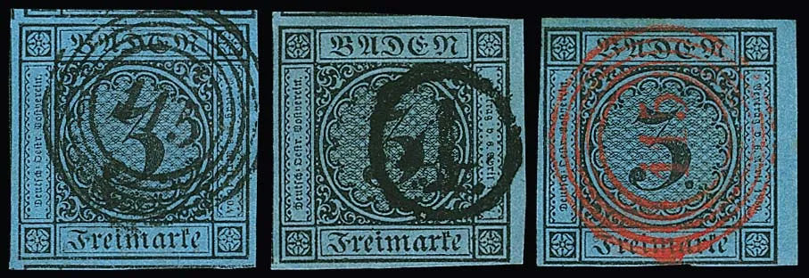 3 Kr. black/blue, eleven values (one pair) often in selected, partly cabinet/luxury condition, including giant margins, margin piece with red NS "115" etc.
