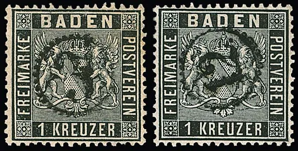 1 Kr. black, four superb/cabinet pieces (one with issuance-typical perforation) with clear clock-wheel cancellations "3", "5", "7" and "12", each well signed Brettl (3) or Seeger