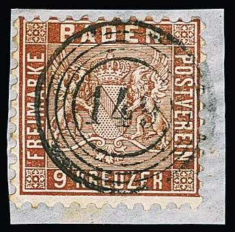 9 Kr. reddish and pale brown, two used cabinet pieces, once clear NS "149", signed Seeger resp. Stegmüller. Mi. 300,-