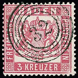 3 Kr. rose, good tight perforation, choice copy with clear NS "32" (Efringen), signed Englert. Mi. 350,-