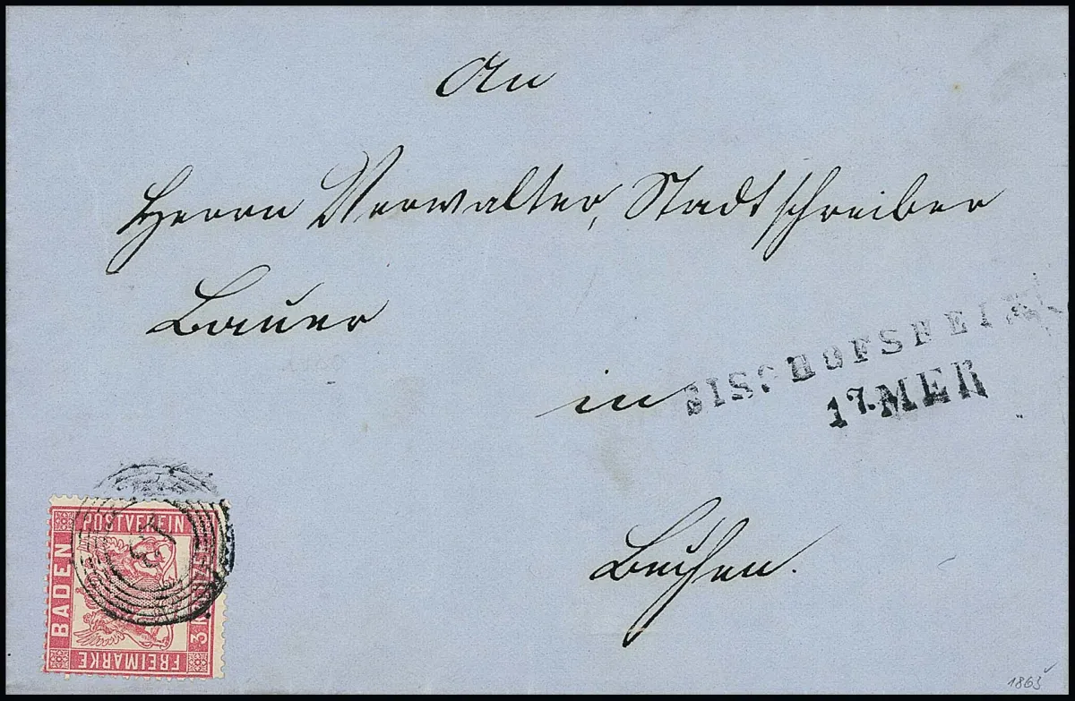 3 Kr. rose, good tight perforation in issue-typical condition, on clean superb cover with NS "13" and L2 "Bischofsheim" 1863 to Buchau, signed Englert, Feuser. Mi. 500,-
