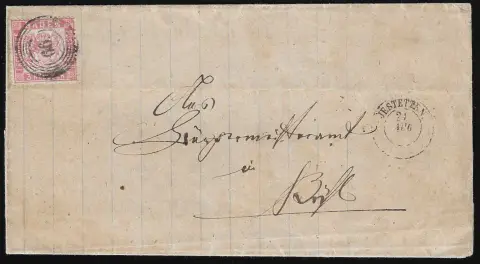3 Kr. rosa, gute enge Zähnung in ausgabetypischer Beschaffenheit, auf Brief mit NS "66" und K2 "Jestetten", sign. Englert und Attest Flemming. Mi. 500,-