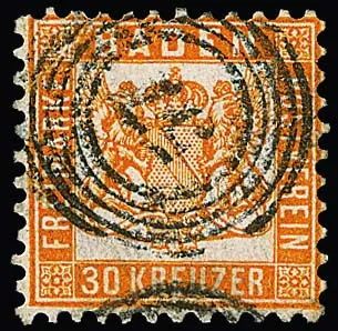 30 Kr. jaune-orange, exemplaire réparé avec NS clair "57", expertise photo Stegmüller. Mi. 3000,-