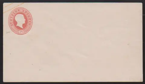 Ganzsache 18 Kr. ziegelrot, Neudruck von 1864 ungebraucht, Mi. 350,-