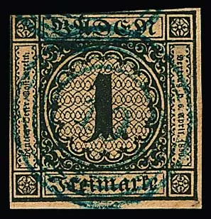 "10" (Beuggen) in blau klar auf 1 Kr. schw./bräunlich, erhöht sign. Stegmüller