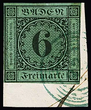 "33" (Eichtersheim) in blue on letter fragment 6 Kr., 1st issue (slightly rubbed), photo certificate Stegmüller