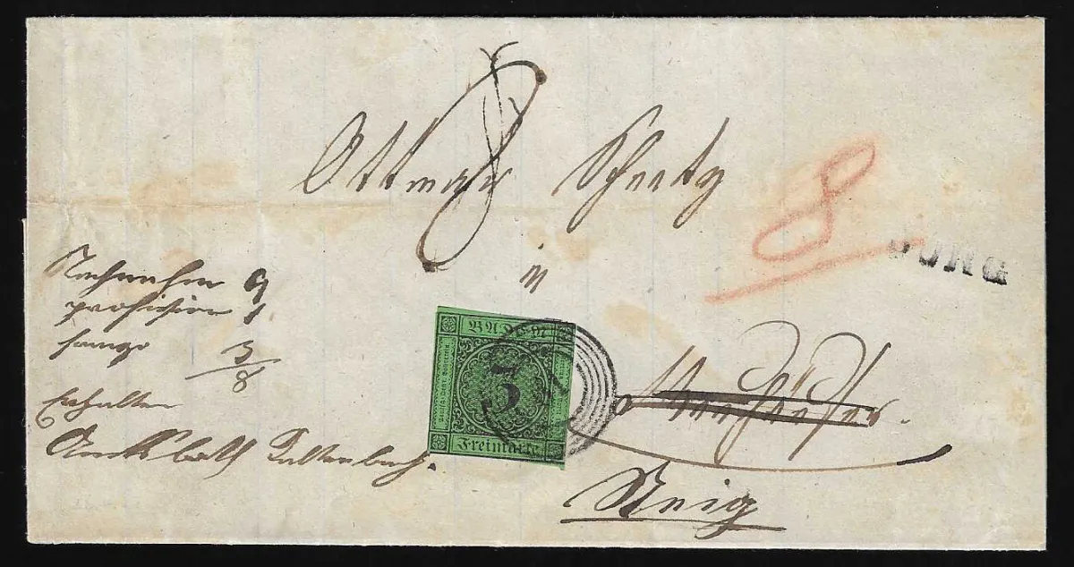 "61" (Höllsteig) ohne weiteren Nebenstempel auf hin- und hergesandtem Brief mit 3 Kr. (kl. Schnittmgl.), zusätzlich L1 "Burg"