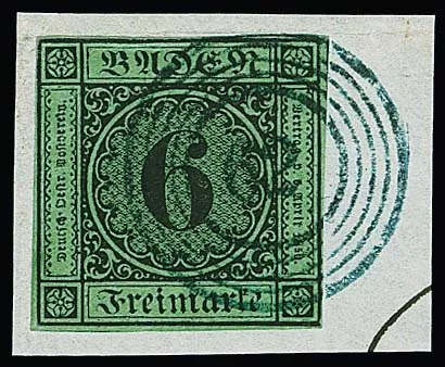 "62" (Hornberg) in blue on cabinet letter piece 6 Kr. black/blue-green