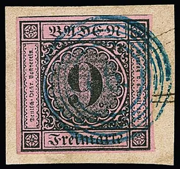 "66" (Jestetten) синим чётко на люксовом фрагменте письма с ширококантной 9 кр. чёрн./роз., подпись Stegmüller