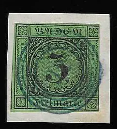 "92" s Ra2 "Möskirch" na ozdobném dopise 3 Kr. černá/tmavě žlutá z říj. 1851, a v modré na ústřižku 3 Kr.