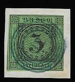 "92" avec Ra2 "Möskirch" sur lettre de luxe 3 Kr. noir/jaune foncé d'oct. 1851, ainsi qu'en bleu sur fragment 3 Kr.