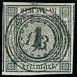 "113" (Randegg) ideal zentr. auf überrandigem Luxusstück 1 Kr. schwarz