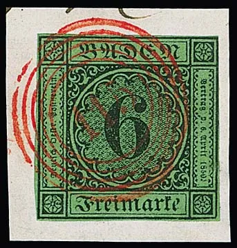 "115" (Rastatt) красным на 3 кр. чёрн./жёлт. и роскошном фрагменте письма 6 кр. чёрн./зел.