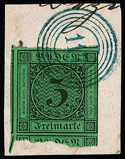 "117" (Riedern) en bleu (timbre en partie avec une marge de coupe extrême) et noir net sur deux fragments de lettre 3 Kr. noir/vert