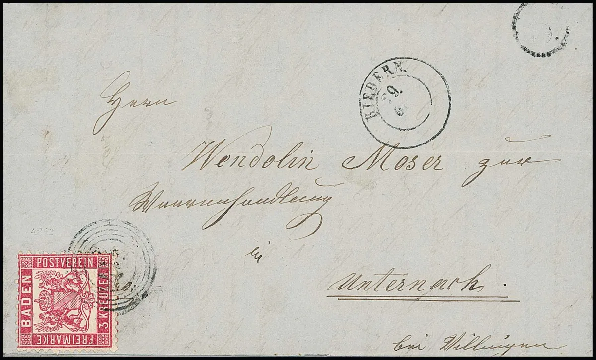 "117" avec K2 "Riedern", et cachet horaire, sur lettre magnifique 3 Kr. rose