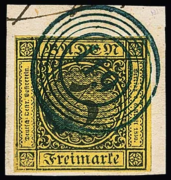 "119" (Rippoldsau) in blue clear on cabinet letter piece 3 Kr. black/yellow