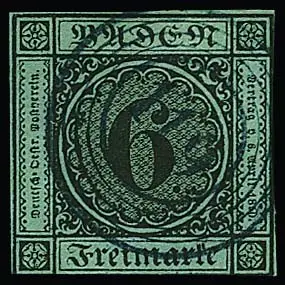 "119" (Rippoldsau) in blau klar auf üblich geschnittener 6 Kr. schw./blaugrün, Attest Sismondo