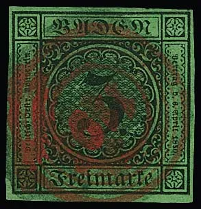 "119" (Rippoldsau) in rot klar auf breitrandigem Prachtstück 3 Kr. schw./grün