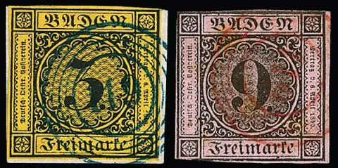 "119" (Rippoldsau) in schwarz, blau und rot (Vortrennschnitt) auf drei Werten