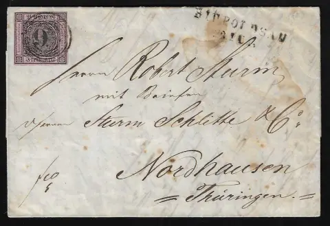 "119" nebst L2 "Rippoldsau" auf Brief (verwischte Tinte) mit Prachtstück 9 Kr., innen dekorativer Briefbogen mit Stadtansicht