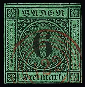 "122" (Salem) in red very clear on usually cut 6 Kr., first issue