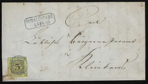 "125" avec Ra2 "Schallstadt", chacun en bleu, sur lettre avec 3 Kr. généralement bien margé