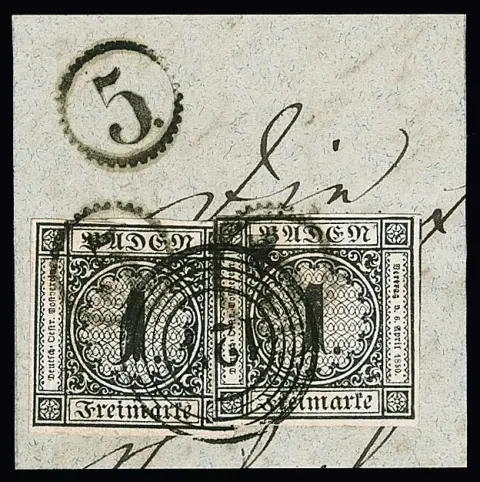"127" (Schiltach) et cachet horaire "5" comme double oblitération décorative sur fragment de lettre avec deux fois 1 Kr. noir