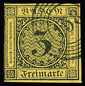 "158" (Wiesenbach) clear on superb item 3 Kr. black/yellow