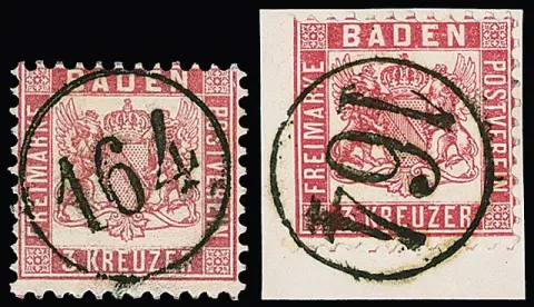 "164", Zackenkranz- bzw. Einring-NS (10, Typen) der Bahnpost je sehr klar auf gesamt elf oft Luxusstücken