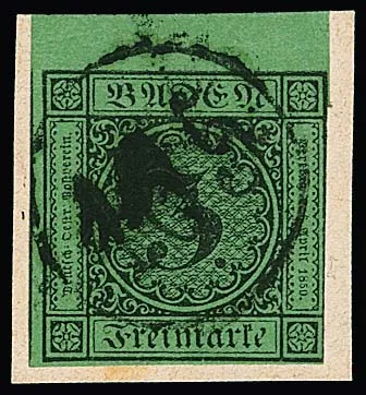"165" (Rittersbach) auf Briefstück mit Oberrandstück 3 Kr. schw./grün
